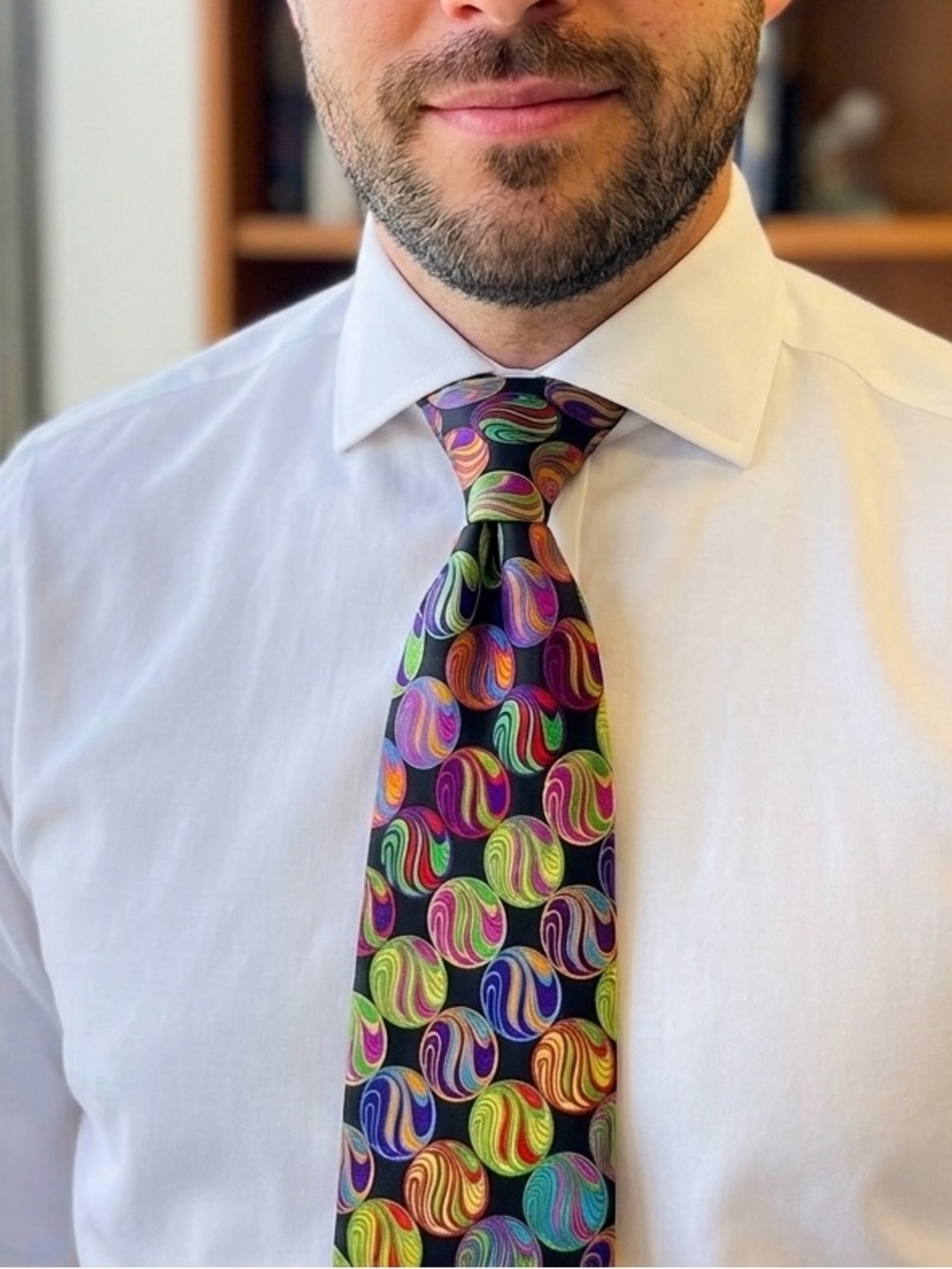 LAWRENCE IVEY Hand Sewn Italian Silk Tie Bright Circle Pattern